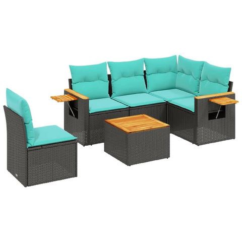 vidaXL Patio Sofa Set with Cushions 6 Piece, Outdoor Conversation Set with Storage, Patio Furniture Set, Modern Style, Black Poly Rattan