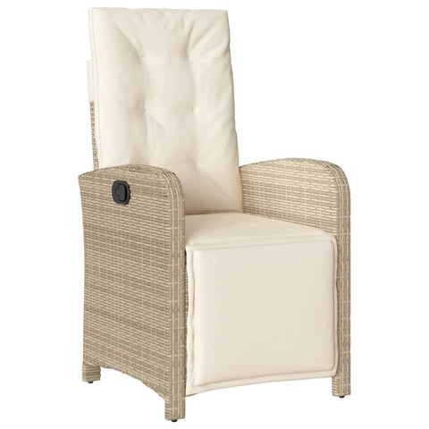 vidaXL Beige Reclining Garden Chair with Adjustable Footrest UV Resistant Poly Rattan Outdoor for Patio Lawn Deck Or Balcony Comfortable Relaxing Seating Washable Cushions Recliner Plastic Furniture