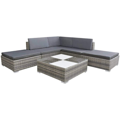 vidaXL 6 Piece Garden Lounge Set with Cushions Poly Rattan Gray