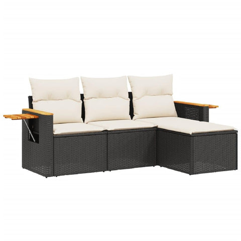 vidaXL Patio Sofa Set with Cushions 4 Piece, Outdoor Conversation Set, Sectional Sofa for Balcony Garden, Modern Style, Black Poly Rattan