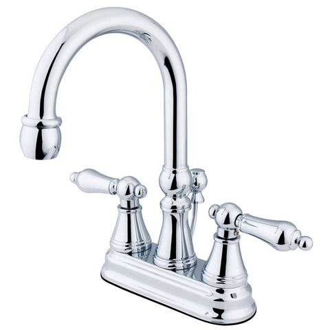 Kingston Brass KS2611AL Governor 4-Inch Centerset Lavatory Faucet with Brass Pop-Up with Metal lever handle, Polished Chrome