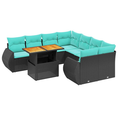vidaXL Patio Sofa Set with Cushions 9 Piece, Outdoor Sectional Sofa Couch, Patio Conversation Set for Garden Backyard, Black Poly Rattan