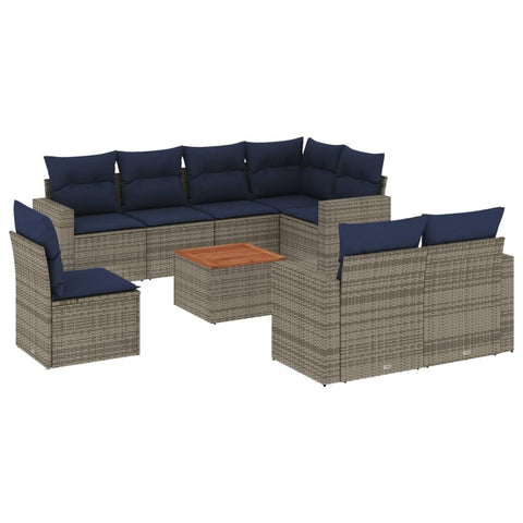 vidaXL Patio Sofa Set with Cushions 9 Piece, Outdoor Conversation Set, Patio Furniture Set for Balcony Garden, Modern Style, Gray Poly Rattan