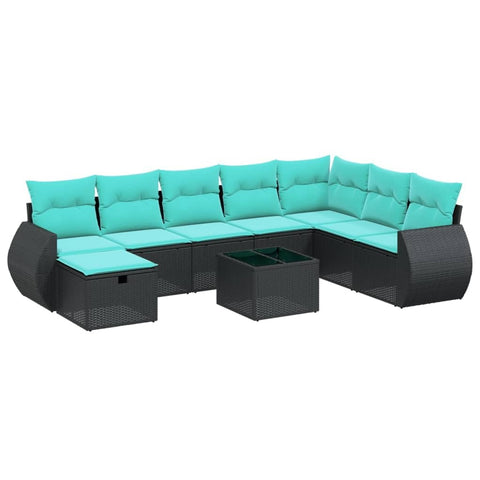 vidaXL Patio Sofa Set with Cushions 9 Piece, Outdoor Conversation Set, Sectional Sofa for Balcony Garden, Modern Style, Black Poly Rattan