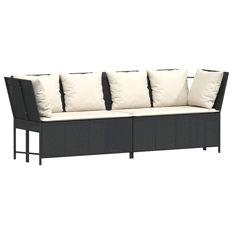 vidaXL Patio Sofa Black Poly Rattan Outdoor Garden Seating Modular Design Steel Frame Cushions Included