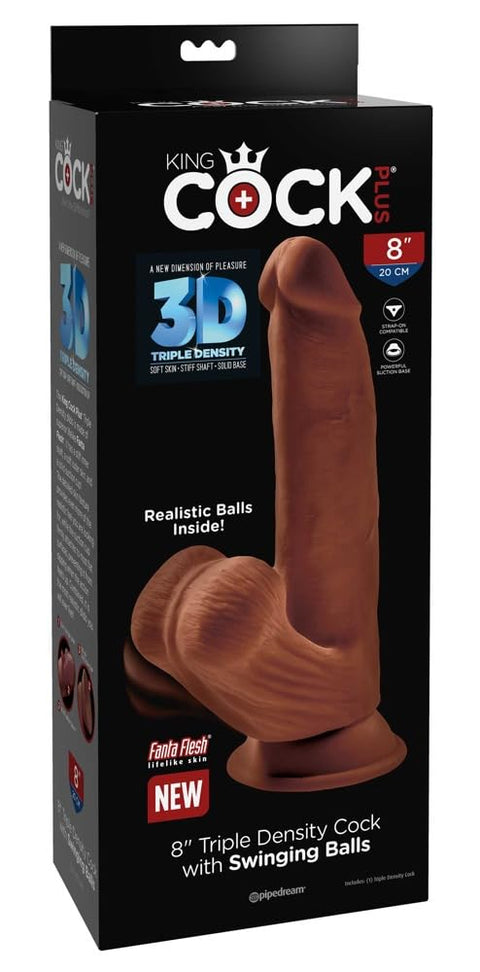 King Cock Plus 8" Triple Density Cock w/Swinging Balls - Brown