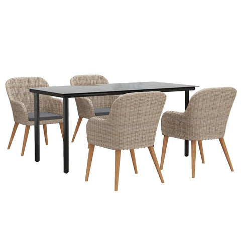 vidaXL 5 Piece Garden Dining Set with Cushions Brown | Rectangular Table Tempered Glass Top Chairs Outdoor Furniture for 4 Patio and Chair