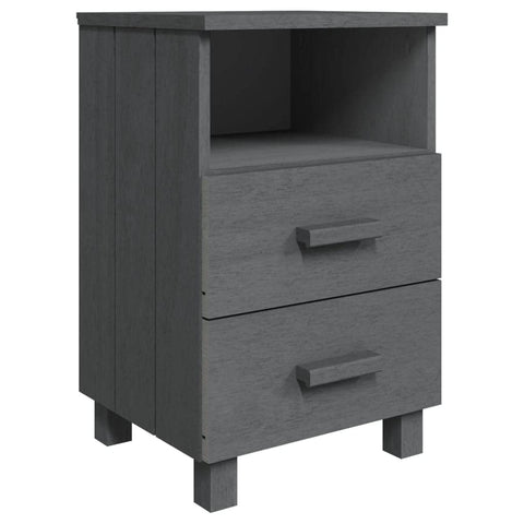 vidaXL Bedside Cabinet HAMAR - Solid Pine Wood Nightstand with Drawers, Compact Storage Unit, Stylish Dark Gray Bedroom Furniture.