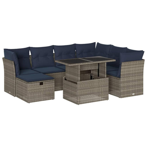 vidaXL Patio Sofa Set with Cushions 8 Piece, Outdoor Lounge Set with Table and Foot Stool, Sectional Sofa for Garden, Modern, Gray Poly Rattan
