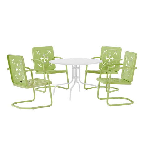 Crosley Furniture Azalea 5-Piece Vintage Outdoor Dining Set for 4, Retro Metal Round Patio Table and Chairs, Key Lime Gloss/White Satin