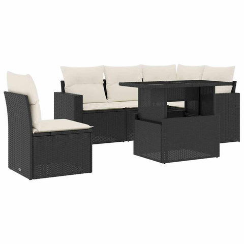 vidaXL Patio Sofa Set with Cushions 6 Piece, Garden Lounge Set, Outdoor Conversation Set, Sectional Sofa for Garden, Modern Style, Black Poly Rattan