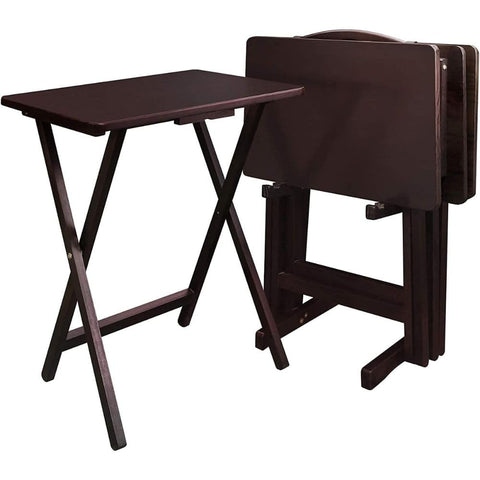 Oakestry 5-Piece 100% Solid Wood Folding Table Set Portable Tray Table Compact and Lightweight Set with Convenient Storage Stand, Espresso