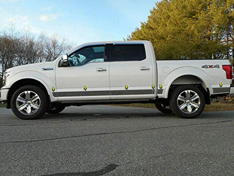 QAA Is Compatible With 2015-2020 Ford F-150 12 Piece Stainless Rocker Panel Trim, Upper Kit, 4.5" Width, with Cut Out for Side Sensor Under Mirrors TH55306