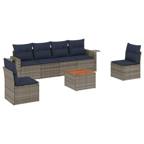 vidaXL Patio Sofa Set with Cushions 7 Piece, Outdoor Conversation Set, Sectional Sofa for Balcony Garden, Patio Furniture, Gray Poly Rattan