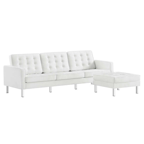 Modway EEI-6410-SLV-WHI-SET Loft Tufted Vegan Leather Sofa and Ottoman Set, Silver White