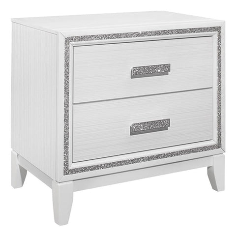 Global Furniture USA Lily White Wood Nightstand with Crushed Crystal Accent