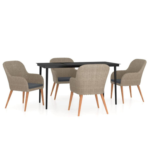 vidaXL Patio Dining Set 5 Piece with Cushions - Brown/Black Outdoor Furniture - Poly Rattan/Steel/Acacia Wood - Garden/Patio/Deck Use - 55.1"x27.6"x29.1" Table + 4 Chairs