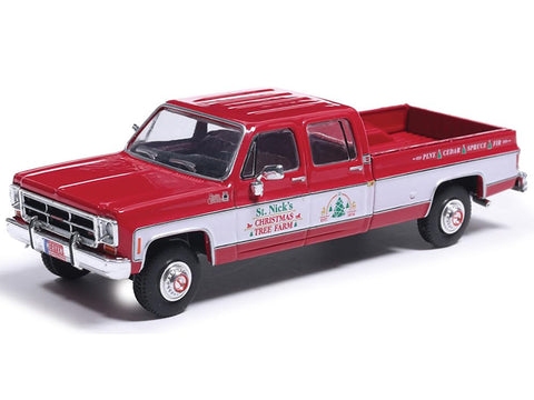 1976 Sierra Grande K2500 Wideside Pickup Truck St. Nick's Christmas Tree Farm Red with White Sides Christmas Limited Edition 1/64 Diecast Model Car by IXO Models IA64020