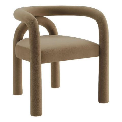 Modway Astrid Upholstered Barrel Dining Chair in Camel Performance Velvet – Open Back Velvet Dining Room Chair with Arms – Aesthetic Modern Accent Chair or Vanity Chair
