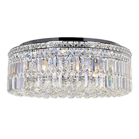 CWI Lighting Colosseum 24'' 10-Light Flush Mount with Chrome Finish for Bedroom, Living Room, Entryway – E12 LED Compatible – Crystal-Encrusted Drum for Low Ceilings