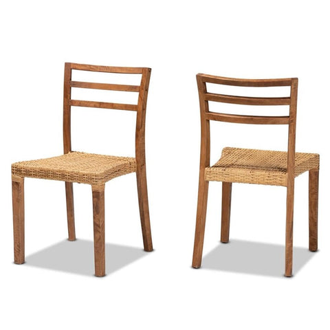 Baxton Studio Arthur Modern Brown Wood and Rattan 2-Piece Dining Chair Set