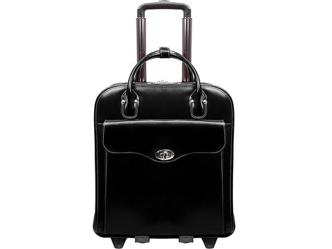 McKlein Melrose, Top Grain Cowhide Leather, 15" Leather Vertical Wheeled Ladies' Laptop/Computer & Tablet Business Briefcase Bag/Women's Rolling Overnight Travel Bag, Removable trolley case
