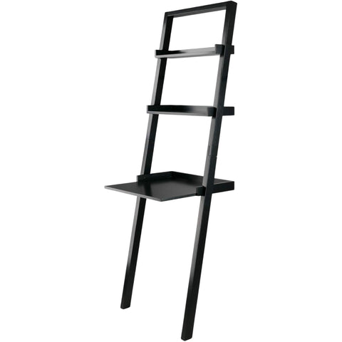 Oakestry Bellamy Leaning Writing Desk with 2 Tier Shelves, Space-Saving Ladder Desk, Black Finish