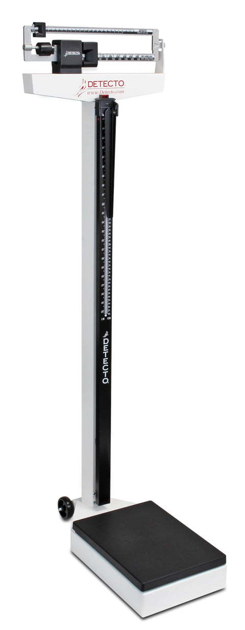 Physicians Scale, Weighbeam, 400 lb x 4 oz / 175 kg x 100 g, Wheels, Height Rod
