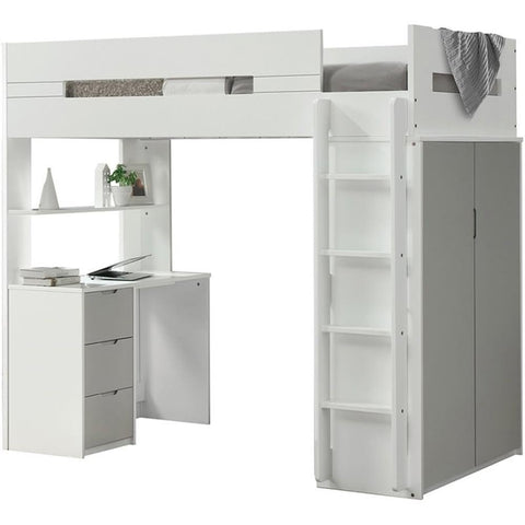 Acme Nerice Wooden Frame Twin Storage Loft Bed in White and Gray