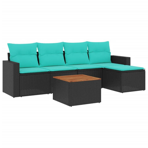 vidaXL Patio Sofa Set with Cushions 6 Piece, Outdoor Conversation Set, Patio Furniture Set for Balcony Garden, Modern Style, Black Poly Rattan