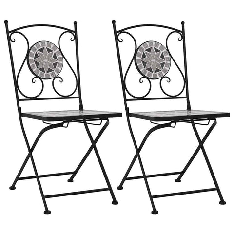 vidaXL Set of 2 Mosaic Bistro Chairs â€“ Waterproof Ceramic Seat â€“ Perfect for Garden, Patio & Balcony â€“ Gray
