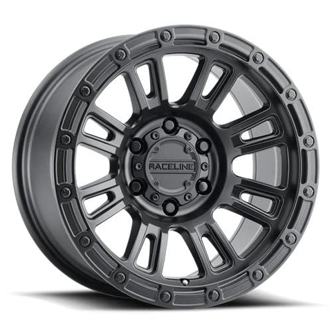 Raceline Wheels Aluminum Truck Wheels, 956B Compass, Satin Black Finish, 17X8" 5X110 Bolt Pattern 30mm Offset, 8 Spoke Design, SUV Automotive Wheels, Car Accessories, Black Rims