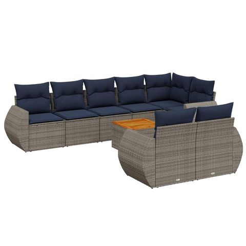 vidaXL 9 Piece Garden Sofa Set with Cushions Grey Poly Rattan
