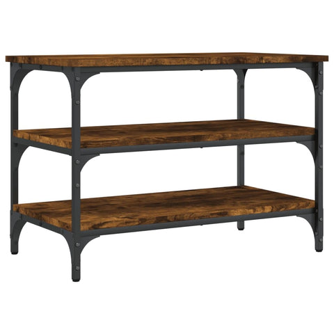 vidaXL Smoked Oak Shoe Storage Bench - Engineered Wood with Metal Frame, 27.6"x15.2"x19.3", 3-Tier Shelves, Adjustable Feet for Hallway/Living Room