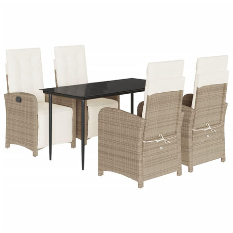 vidaXL 5 Piece Garden Dining Set with Cushions Beige Poly Rattan