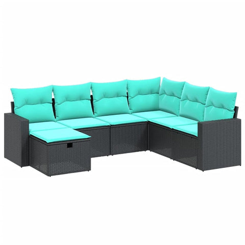 vidaXL Outdoor 7-Piece Patio Sofa Set with Cushions â€“ Black PE Rattan Modular Garden Furniture for Terrace, Backyard, Deck
