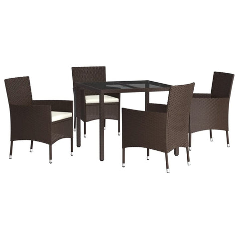 vidaXL 5-Piece Garden Dining Set with Cushions in Polyrattan Brown