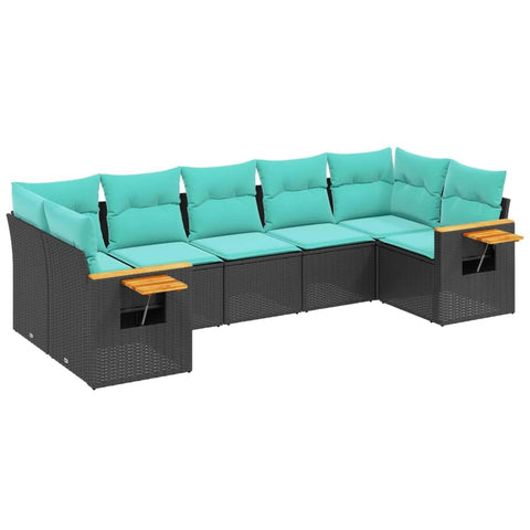 vidaXL Patio Sofa Set with Cushions 7 Piece, Outdoor Conversation Set, Sectional Sofa for Balcony Garden, Modern Style, Black Poly Rattan