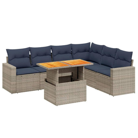 vidaXL Patio Sofa Set with Cushions 7 Piece, Outdoor Sectional Sofa Couch, Patio Conversation Set for Garden Backyard, Gray Poly Rattan