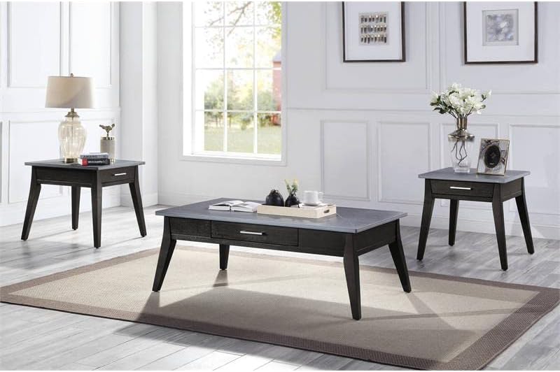 Acme Furniture 1 Drawer Rectangular Sintered Stone Top End Table, Dark Brown