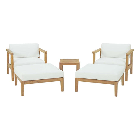Modway EEI-3113-NAT-WHI-SET 5 Piece Bayport Outdoor Patio Teak Set, Natural White