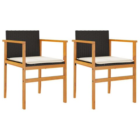 vidaXL Patio Chairs 2 Pcs Black Rattan/Acacia Wood with Cushions, Outdoor/Garden/Deck, 21.7" W x 21.7" D x 30.7" H