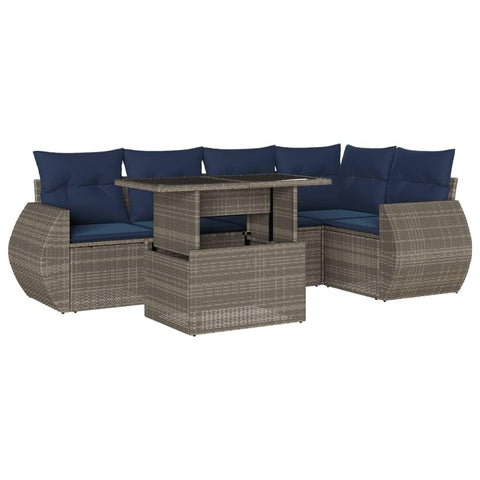 vidaXL Patio Sofa Set with Cushions 6 Piece, Conversation Set with Table and Sectional Sofas, Outdoor Seat for Garden, Modern, Gray Poly Rattan