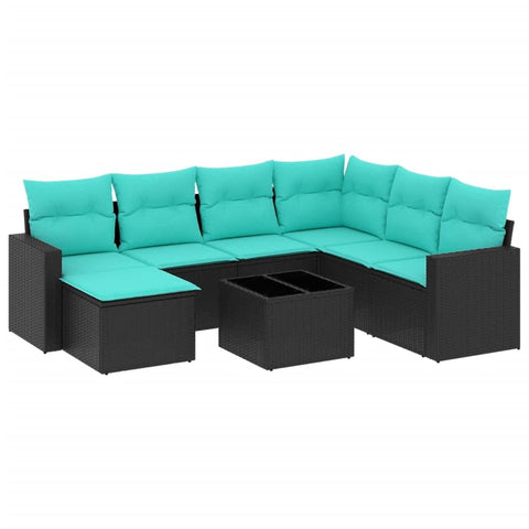 vidaXL Patio Sofa Set with Cushions 8 Piece, Outdoor Conversation Set, Sectional Sofa for Balcony Garden, Patio Furniture, Black Poly Rattan