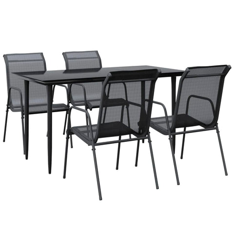 vidaXL 5-Piece Black Steel and Textilene Patio Dining Set - Modern Outdoor Furniture for Garden and Patio with Tempered Glass Tabletop and Comfortable Armchairs, 3200684