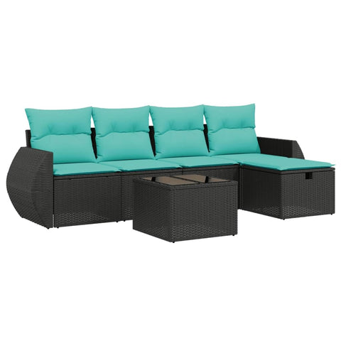 vidaXL Patio Sofa Set with Cushions 6 Piece, Outdoor Conversation Set, Sectional Sofa for Balcony Garden, Modern Style, Black Poly Rattan