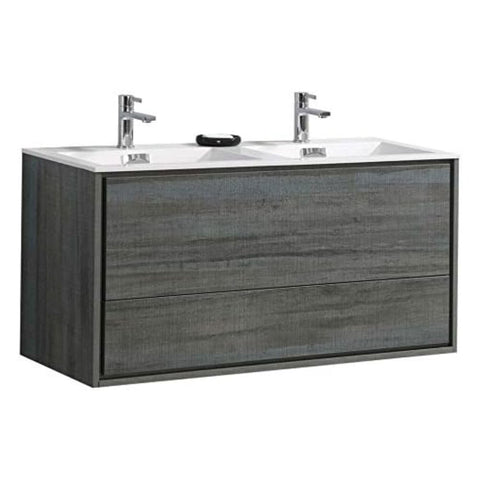 Oakestry Delusso 48-Inch Double Sink Ocean Gray Wall Mount Modern Bathroom Vanity with Integrated Acrylic Sink and Soft Close Drawer