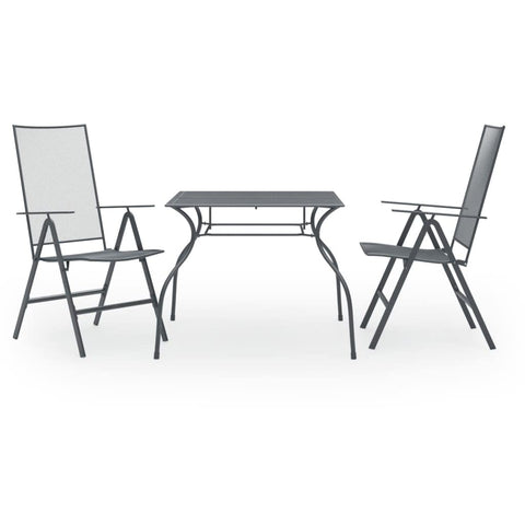 vidaXL 3-Piece Patio Dining Set, Stylish Mesh Designed Outdoor Furniture, Anthracite Steel Table & Stackable Chairs, Weather, Versatile Indoor & Outdoor Use