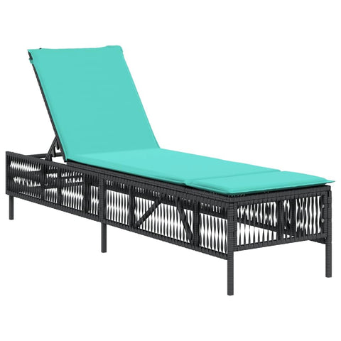 vidaXL Black Poly Rattan Sun Lounger with Removable Cushion Adjustable Backrest for Outdoor Relaxation Modern Design Patio Balcony and Garden Spaces UV Resistant Material Chaise Lounge Reclining