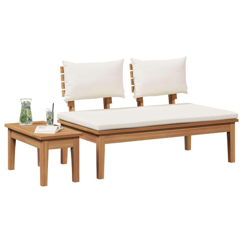vidaXL Garden Bench 2 pcs Cream and Brown Solid Teak wood, Outdoor Dining Set, Rectangular, Modern Garden Furniture, Stylish Patio Seating, Durable Teak Setup
